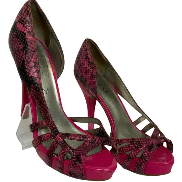Snakeskin Platform Heels - Etsy Guess Women\'s Heels Size 7.5 Pink‎ Lizard Skin Print Cross Sandal 4.5\